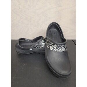Crocs Women's SZ 9 Mercy 10876 Slingback Slip On Casual Floral Black Clog Shoes